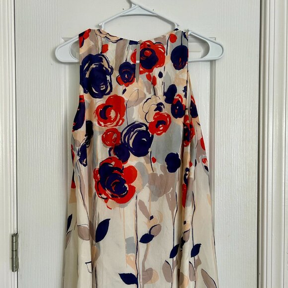 Anthropologie | Isabella Sinclair Red and Navy Floral Silk Dress - Picture 5 of 8